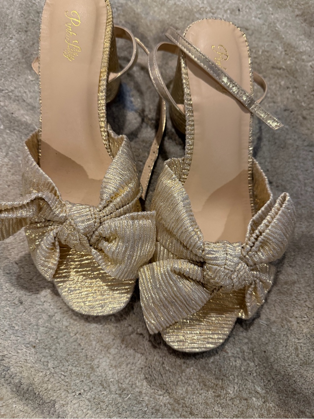 Pink Lily Gold Bow Slingback Heels